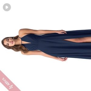 Azazie navy floor length bridesmaid dress